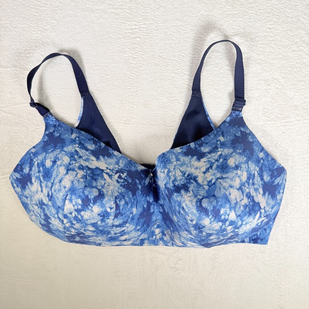 Cacique Lightly Lined No Wire Tye Dye Molded Adjustable Bra Blue Size 44G